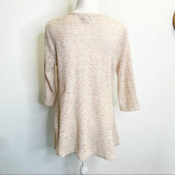 One World Live and Let Live boho Tunic Sz Medium ivory blue elbow sleeve top - Picture 2 of 10